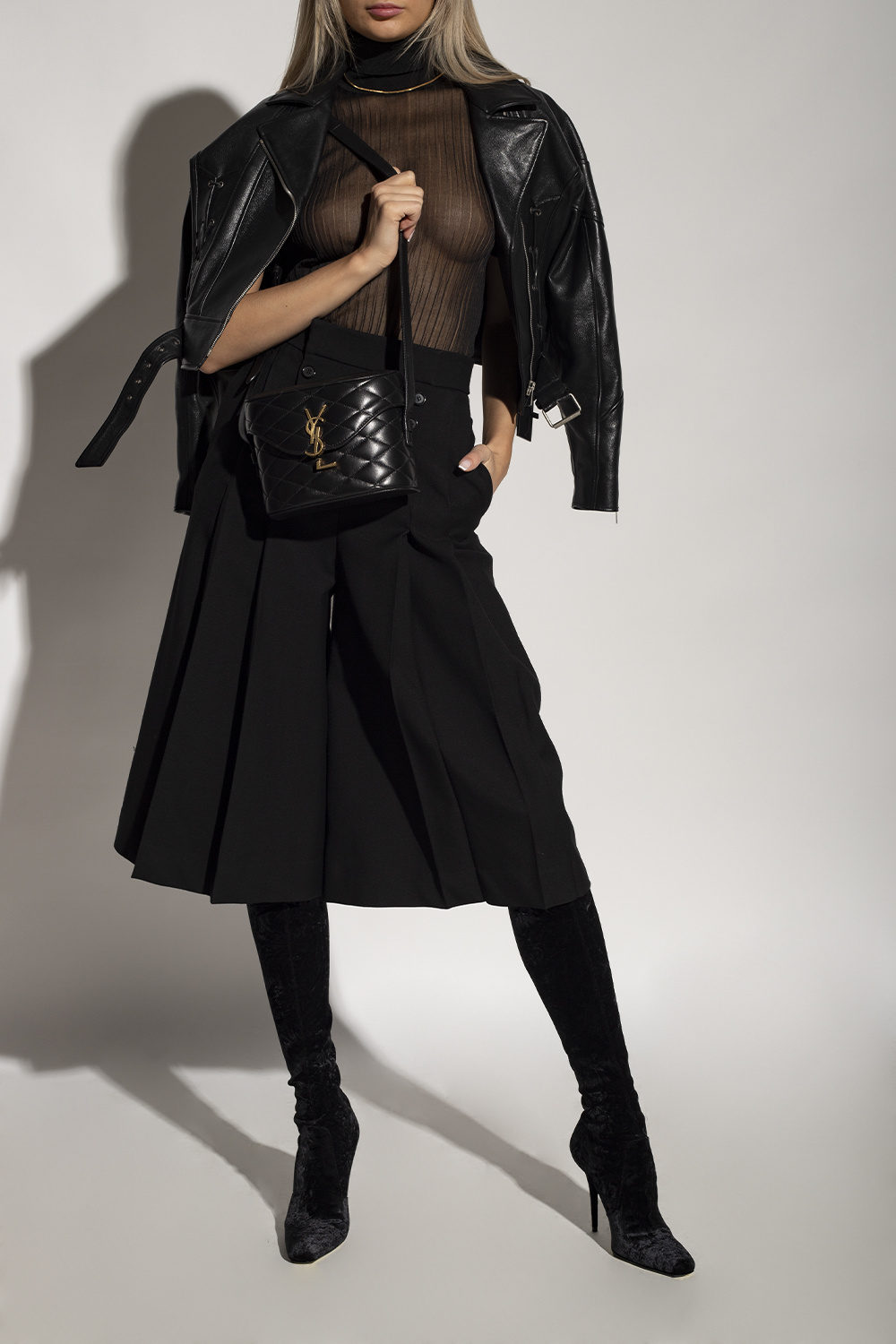 Black Transparent silk turtleneck top Saint Laurent - saint